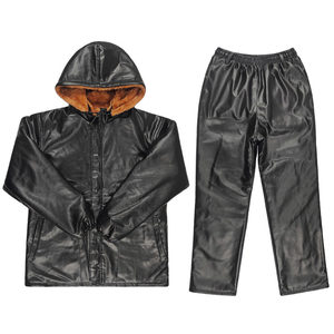 Add velvet thick leather pants set men's riding windproof and loose large size Winter sesame cotton coat driving leather jacket