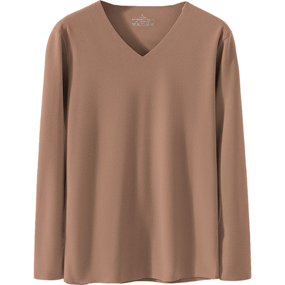 
DeRong seamless thermal underwear for men to wear under cold winter V-neck long-sleeved T-shirt brushed double-sided velvet bottoming autumn coat