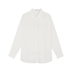 The same style as the pusumede Qiao Mei! Striped long-sleeved shirt for women with slightly transparent sunscreen shirt texture lazy temperament top