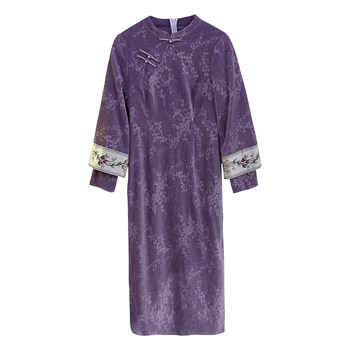 
Meet the new Chinese cheongsam in winter with homemade purple white