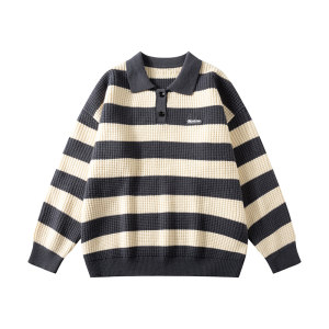 
GOGOSOON men's 800g black and white striped sweater inner top autumn and winter new high-end youth polo