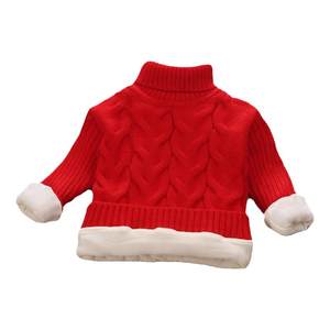 
Boy plus fluff sweater autumn and winter clothes baby thickened knitted base shirt girls pullover small and medium-sized children's turtleneck top