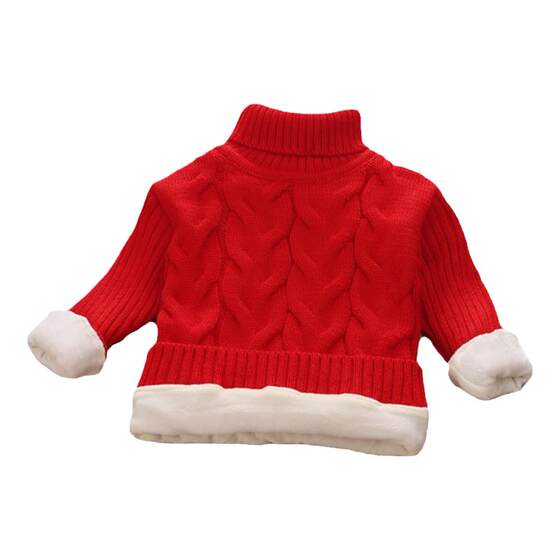 
Boy plus fluff sweater autumn and winter clothes baby thickened knitted base shirt girls pullover small and medium-sized children's turtleneck top
