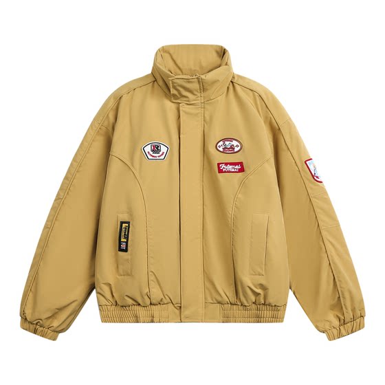 
Wukong has in stock trendy brand American retro badge embroidery deconstructed stand-up collar cotton clothing for men and women winter couples warm cotton clothing