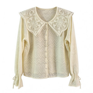 
European station high-quality spring new style lace doll collar cardigan jacket thin white top Korean style women