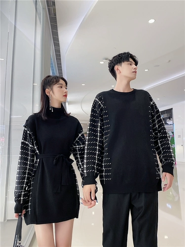 Осенняя демисезонная парная одежда для влюбленных, трикотажный свитер, платье, юбка, французский стиль, в корейском стиле