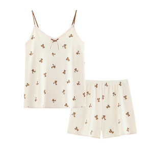 Jialefen pajamas Women's summer cotton cotton sleeveless vest camisole shorts, home clothes, summer summer thin set

