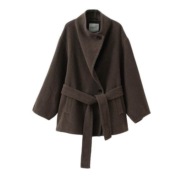 
popchrio cashmere silk relaxed low-rise wool double-sided woolen coat petite short woolen coat