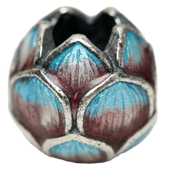 
925 ancient silver enamel burnt blue lotus transfer beads with cinnabar bracelet accessories diy bracelet with beads on the back