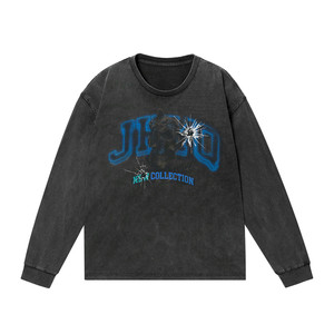 
French Bulldog丨JHYQ American washed heavyweight 320G long-sleeved T-shirt for men and women printed round neck casual sweatshirt