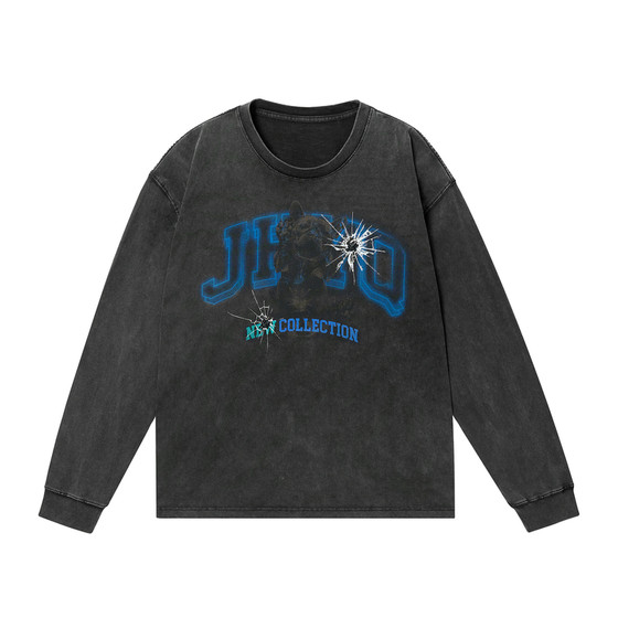 
French Bulldog丨JHYQ American washed heavyweight 320G long-sleeved T-shirt for men and women printed round neck casual sweatshirt