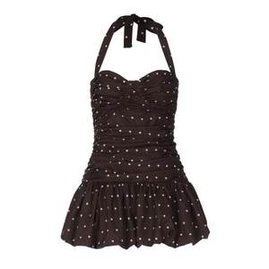 
Shemoda summer polka dot printed one-length neck halter dress for women, pleated high waist slim flower bud short skirt