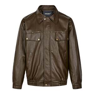 
Zuo Qihan's same style PASET trendy American retro riveted leather jacket for men high-end niche Maillard jacket