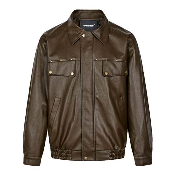 
Zuo Qihan's same style PASET trendy American retro riveted leather jacket for men high-end niche Maillard jacket
