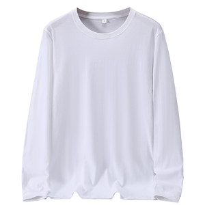
Spring and Autumn fat model large size 300*0.5kg fat man pure cotton long-sleeved T-shirt casual round neck middle-aged and young people loose solid color base shirt