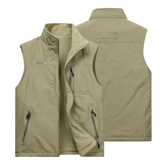 Men's vests in autumn and winter plus velvet thickened on both sides wearing vests for middle-aged and elderly people wearing vests for loose spring and autumn men's horse clips