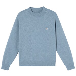 
BEASTER blue round neck pullover sweater for men and women couples autumn loose basic sweater top inner wear