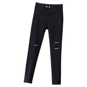 
Ripped black leggings for women with spring and autumn 2025 new high-waisted nine-point small feet pencil small black pants summer thin style