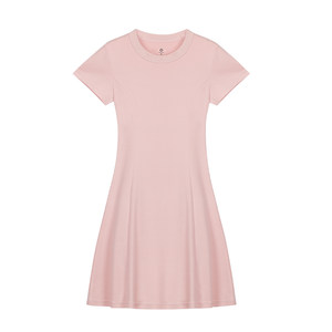 French temperament pure cotton dress for women's summer 2025 new high-waisted slim and gentle style solid color A-line mid-skirt
