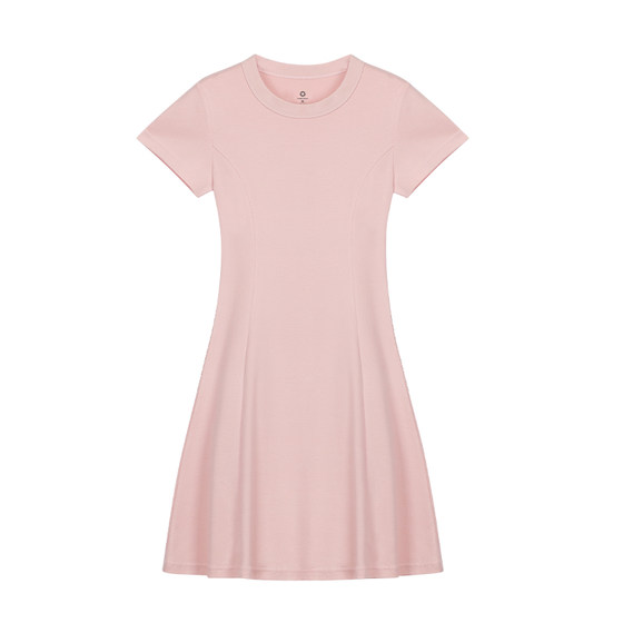 French temperament pure cotton dress for women's summer 2025 new high-waisted slim and gentle style solid color A-line mid-skirt
