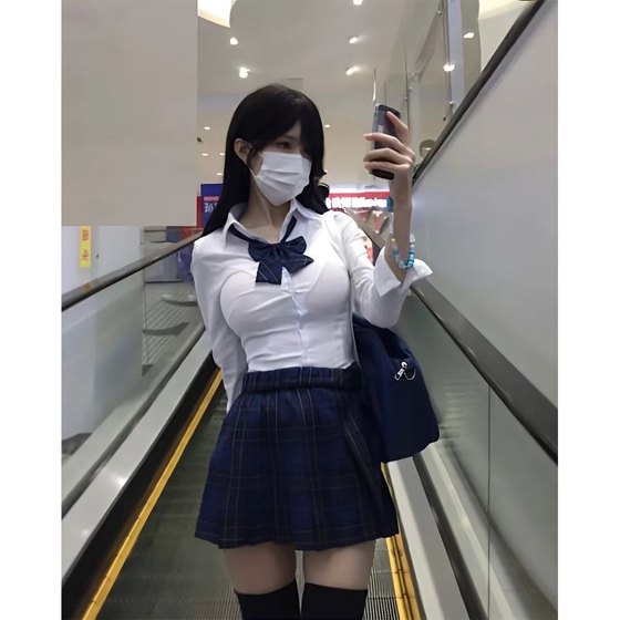 学院风JK制服长袖衬衫女夏季设计感辣妹修身上衣短袖白衬衣送领带