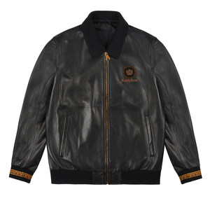 Reypol leather leather coat male spring and summer can take off the hot drill embroidered men's sheep leather jacket jacket
