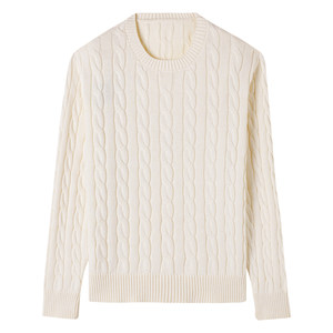 
[100% long-staple cotton] CULTUM retro IVY style round neck cable knit sweater for men, casual pullover sweater