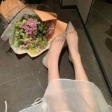 Восемь -лет старого магазина одиночная обувь женская летняя нежная фея подружка невесты заостренная прозрачная туфли с стразами.