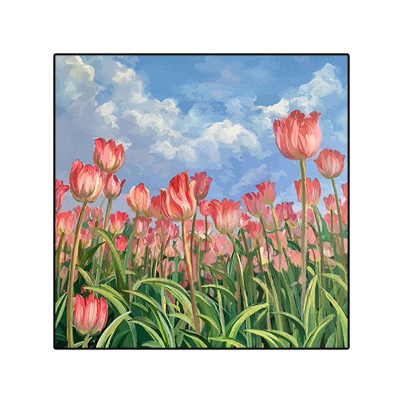 チューリップ油絵DIYキャンバス手描きフローラルアート - He taoyuan