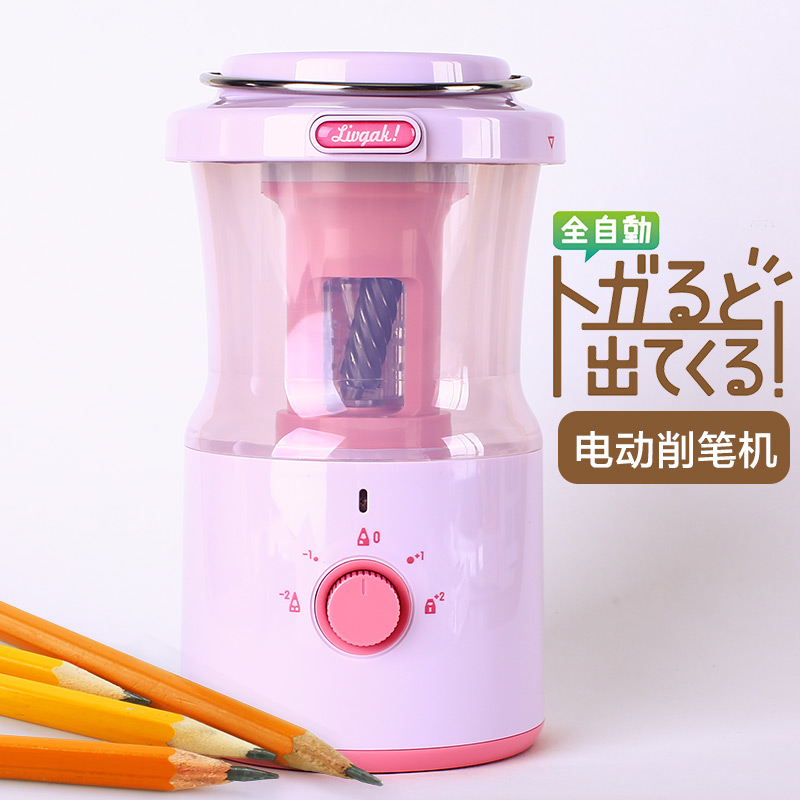 日本SONIC全自动充电式削笔机灯塔式可爱电动卷笔机5档可调转笔刀