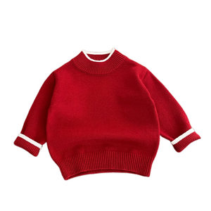 
Boys' winter New Year's sweater set, baby girl's fashionable red thickened sweater top, baby's fleece pants