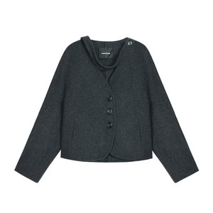 
pusumede memory magazine short double-sided woolen coat women's high-end V-neck ribbon woolen coat