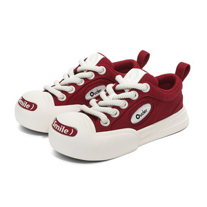 
[Same style of He Haonan]Ouder smiler canvas shoes for women with height-enhancing thick sole burgundy big toe shoes