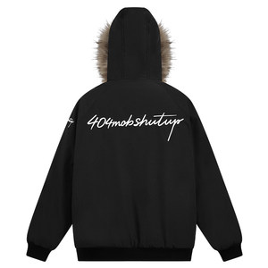 404MOB American retro removable wool collar patio men's winter waterproof embroidery thickened warm couple cotton clothing
