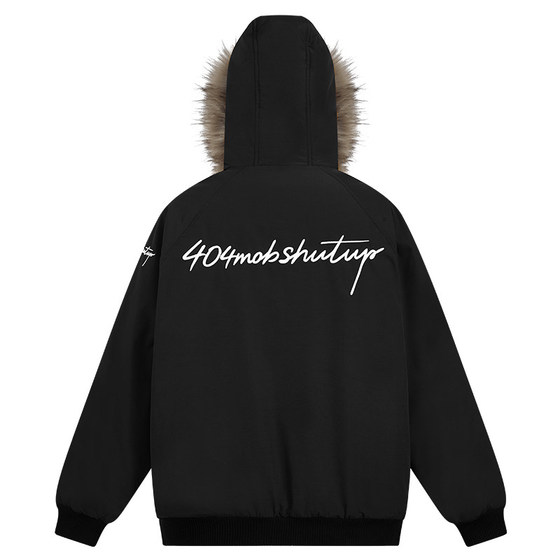 404MOB American retro removable wool collar patio men's winter waterproof embroidery thickened warm couple cotton clothing
