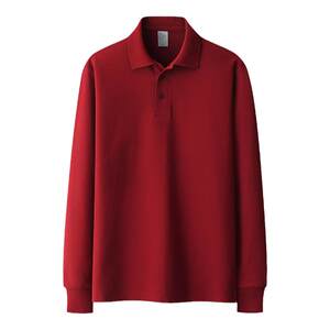 Red Korean Pure Cotton POLO Shirt Breathable and Sweat-absorbing Men's Long sleeved Polo Neck T-shirt for Middle aged Men and Women Leisure Gift Dad Paul Shirt