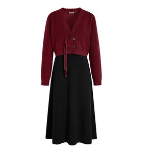 
Broad color new Chinese style red cardigan jacket vest skirt two-piece suit women's 25 autumn and winter sweater dress