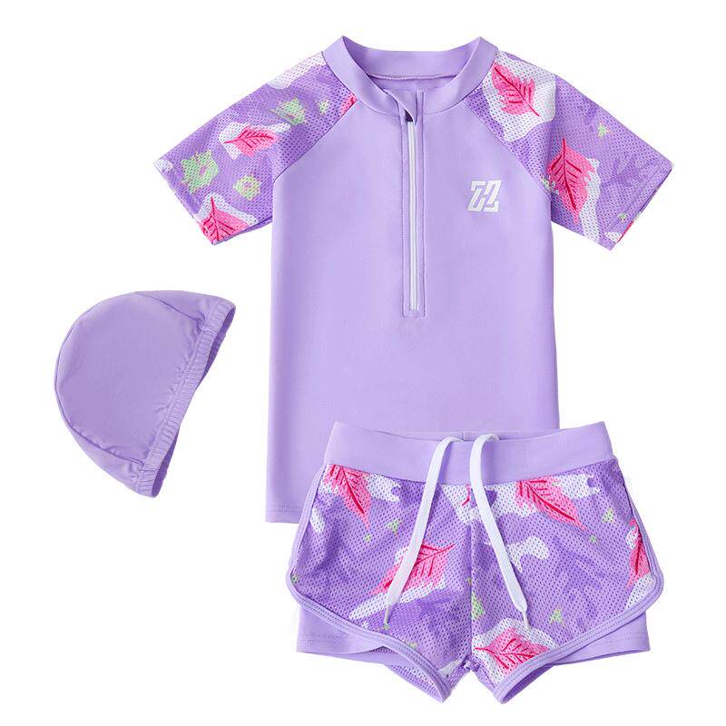 Cuwtheugwg Vêtement Enfant Bébé Fille 3 Pcs,Protection Solaire Avec Chapeau De Soleil Chic Pas Cher Plage Océan Natation Maillot Bain Pieces Imprimé Tournesol - (Blanc,8 Ans