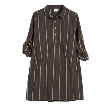 Spring clothing for women in 2025 new style, large size women's Korean loose striped shirt for women, mid-length shirt top for women