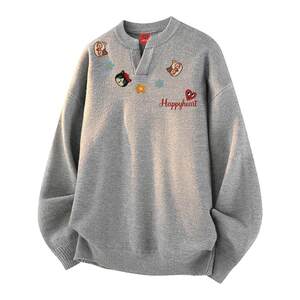 
Charles Heart American Necklace Printed Small V-neck Sweater Men's Winter Lazy New Couple Knitted Sweater Top