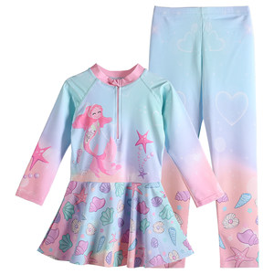 Mermaid children's swimsuit, high-end quick drying swimsuit, girls' split long sleeved long pants, sunscreen swimsuit, summer new style