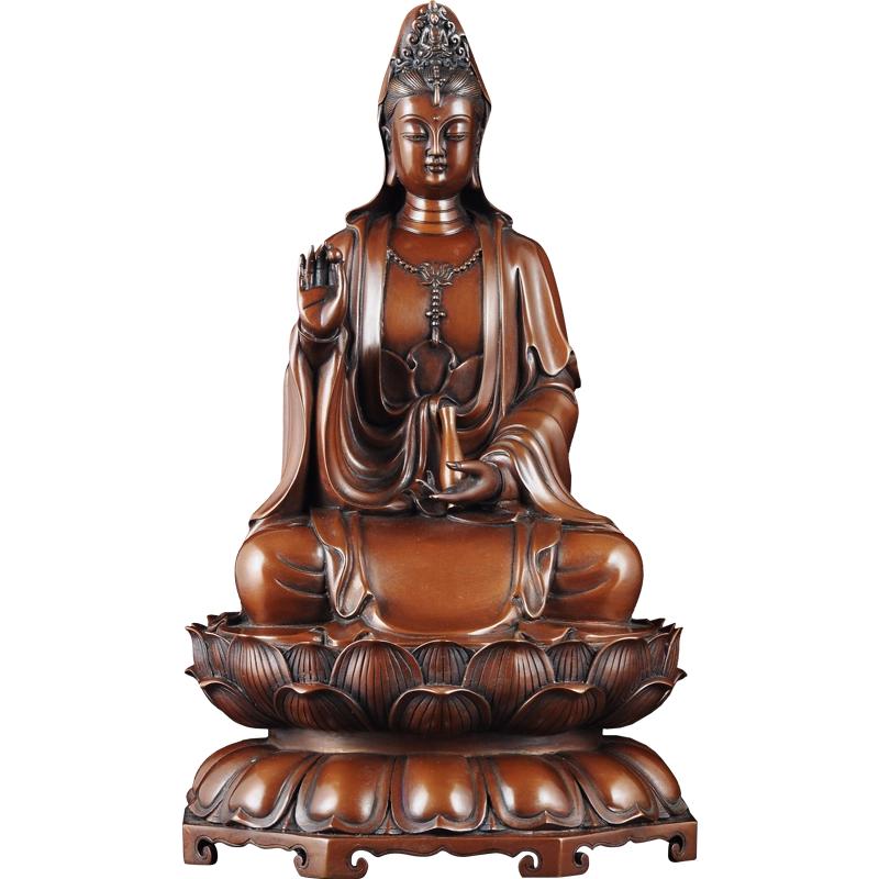 观音菩萨坐像 蓮坐台 紫銅 紫铜观音摆件南海观音坐莲铜像观世音菩萨家用佛堂寺庙供奉