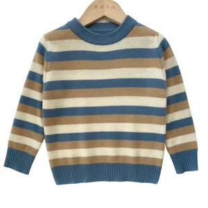 
Children's cashmere sweater winter boy round neck warmth thickened sweater girl medium-sized children knitted striped base sweater