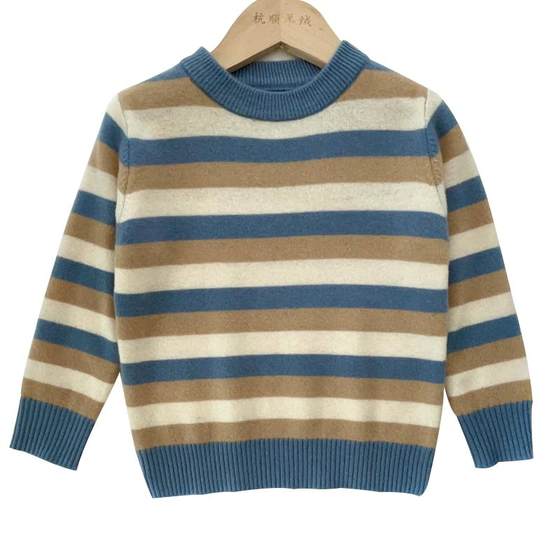 
Children's cashmere sweater winter boy round neck warmth thickened sweater girl medium-sized children knitted striped base sweater