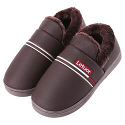 Couple's non-slip thick-soled PU leather plus velvet home shoes for men
