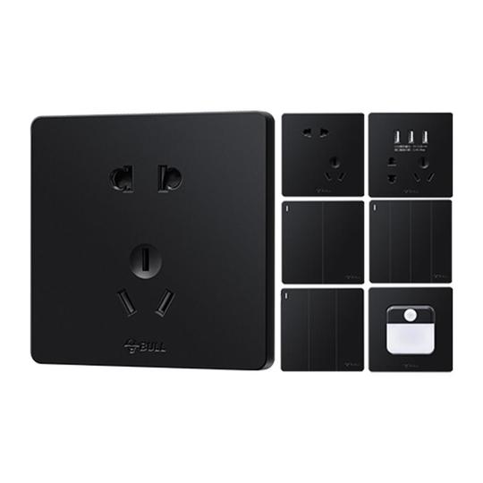 Bull 86 Type Socket - 16A/10A 5-Hole Panel - Black