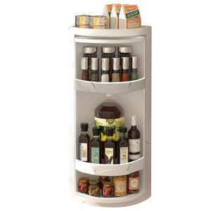
Kitchen rotating shelf countertop wall-mounted triangular corner cabinet seasoning condiment storage rack sealed dust-proof shelf
