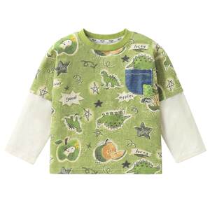 
Right European boys fake two-piece long-sleeved T-shirt girls bottoming shirt spring and autumn new children's clothing children's trendy top inner wear