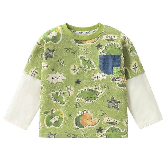 
Right European boys fake two-piece long-sleeved T-shirt girls bottoming shirt spring and autumn new children's clothing children's trendy top inner wear