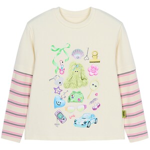 
[Far infrared heating] woobaby children's furry fake two-piece top T-shirt autumn and winter long-sleeved bottoming for boys and girls